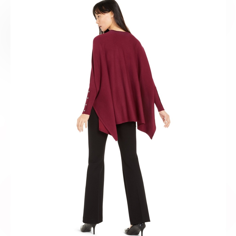ALFANI Striped Open-Front Poncho Cardigan PS SP Petite Small EUC $80 Black Ivory - Picture 11 of 14